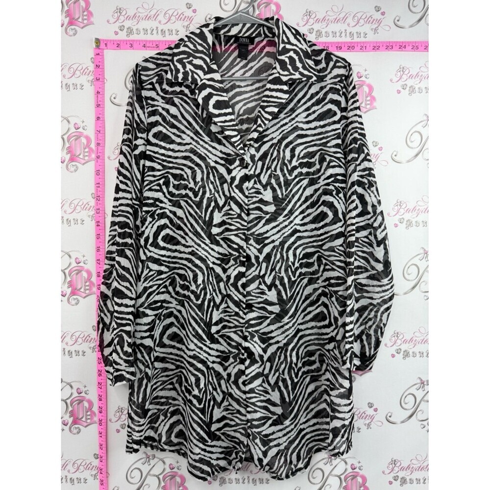 Adonna Zebra-Print Button Down Shirt / blouse / cover up Black, White abstract